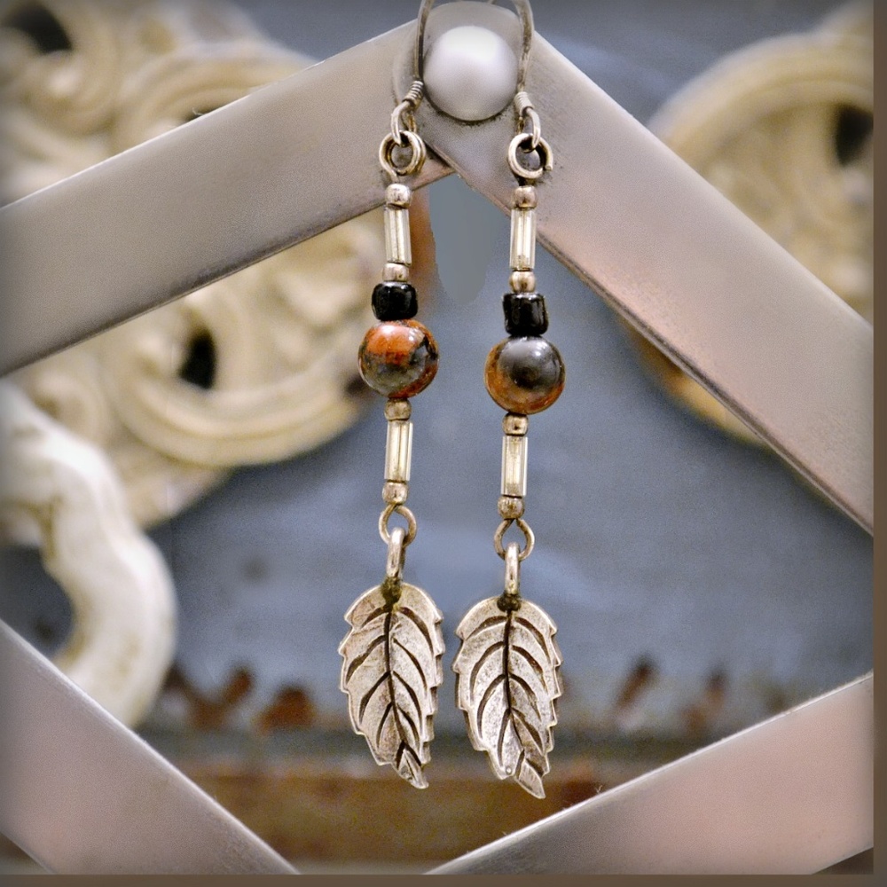 Sterling Silver Leaf & Jasper Earrings